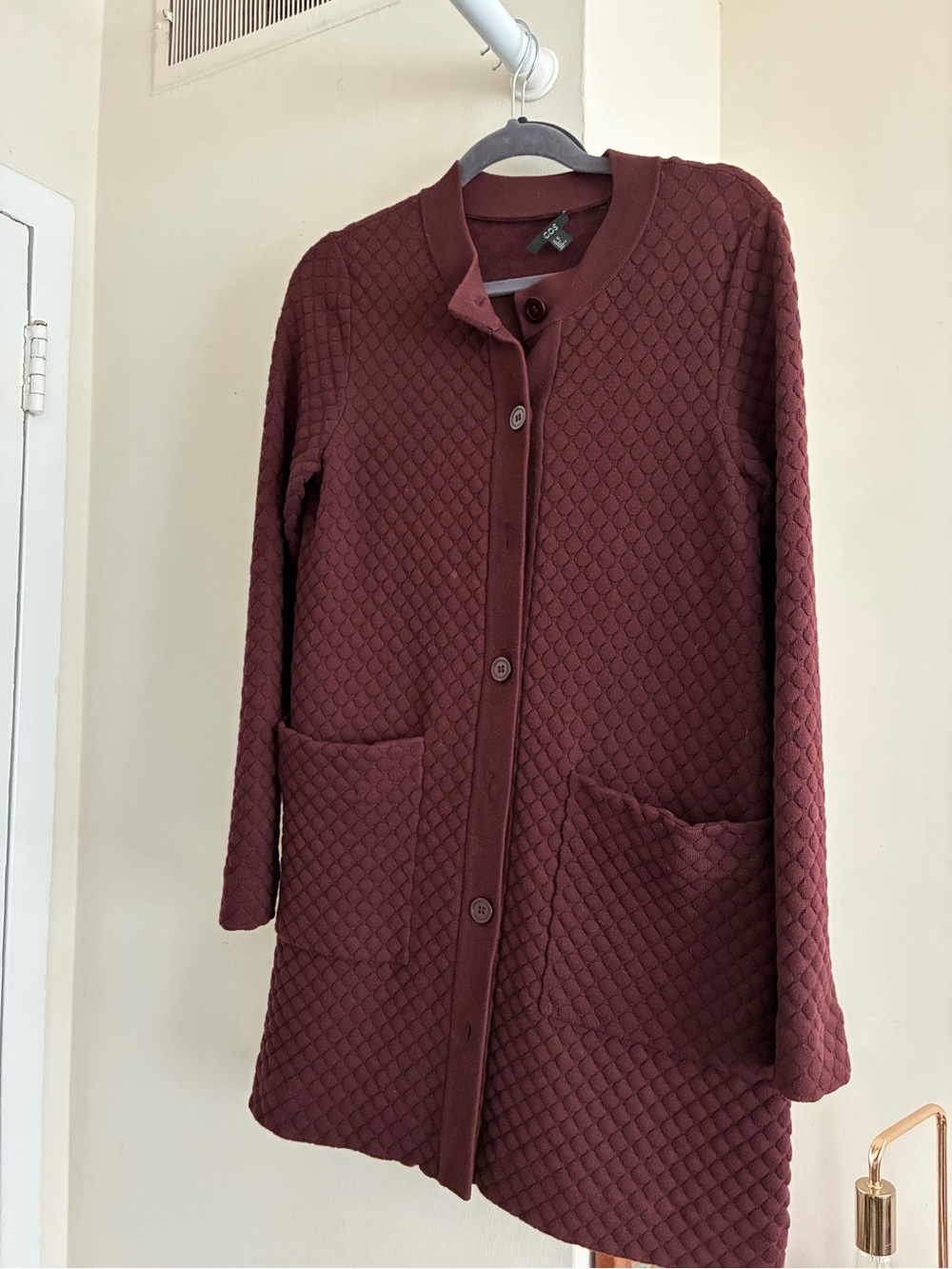 COS Quilted Longline Coat in Deep Burgundy